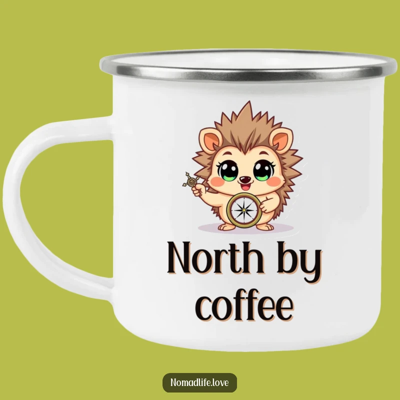 Funny Hedgehog Compass Enamel Mug: Your Hilarious Outdoor Companion
