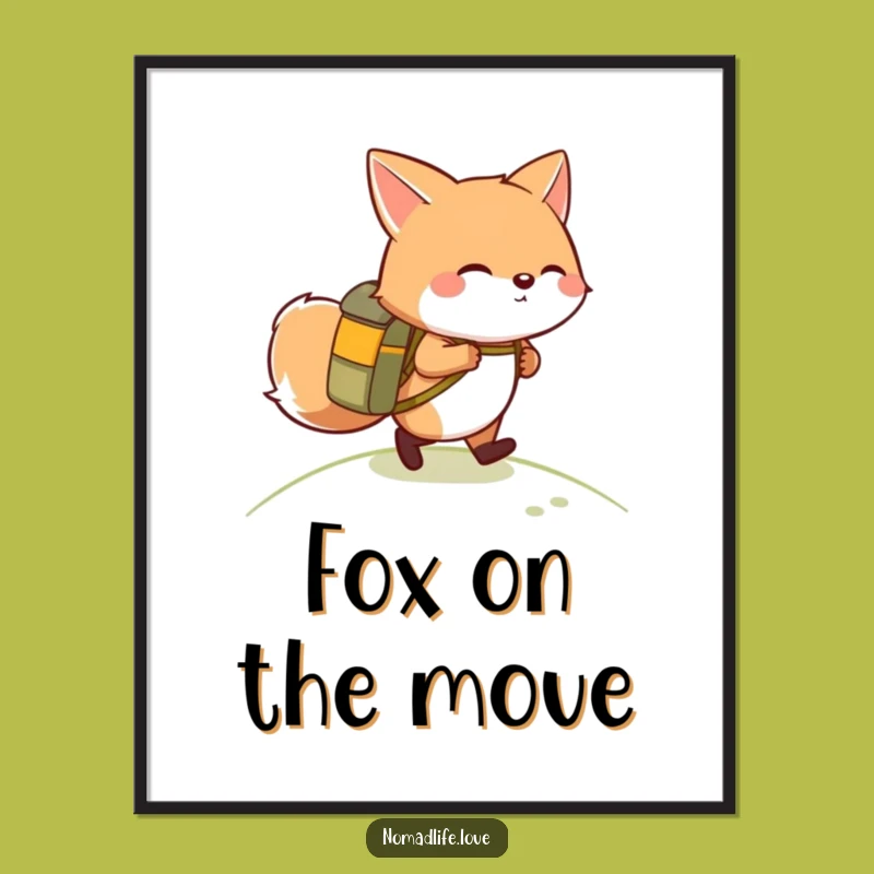 Funny Fox Hiking Digital Print: Instant Adventure Art for Your Space