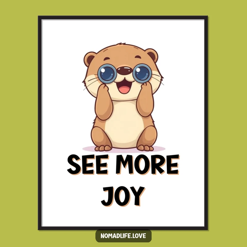 Funny Otter Binocular Art Print: Hilarious Joyful Observer Wall Decor Gift