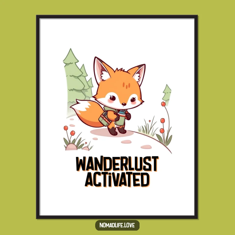 Funny Fox Kit Winding Path Poster: Hilarious Woodland Adventure Art Gift