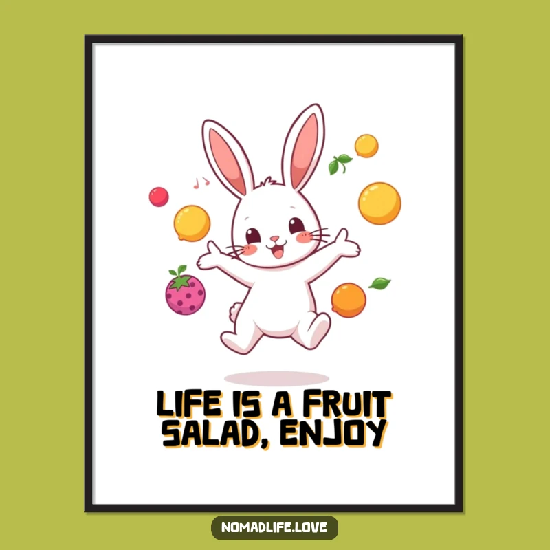 Free Printable Wall Art: Bunny Juggler Fruit Fiesta Downloadable Decor
