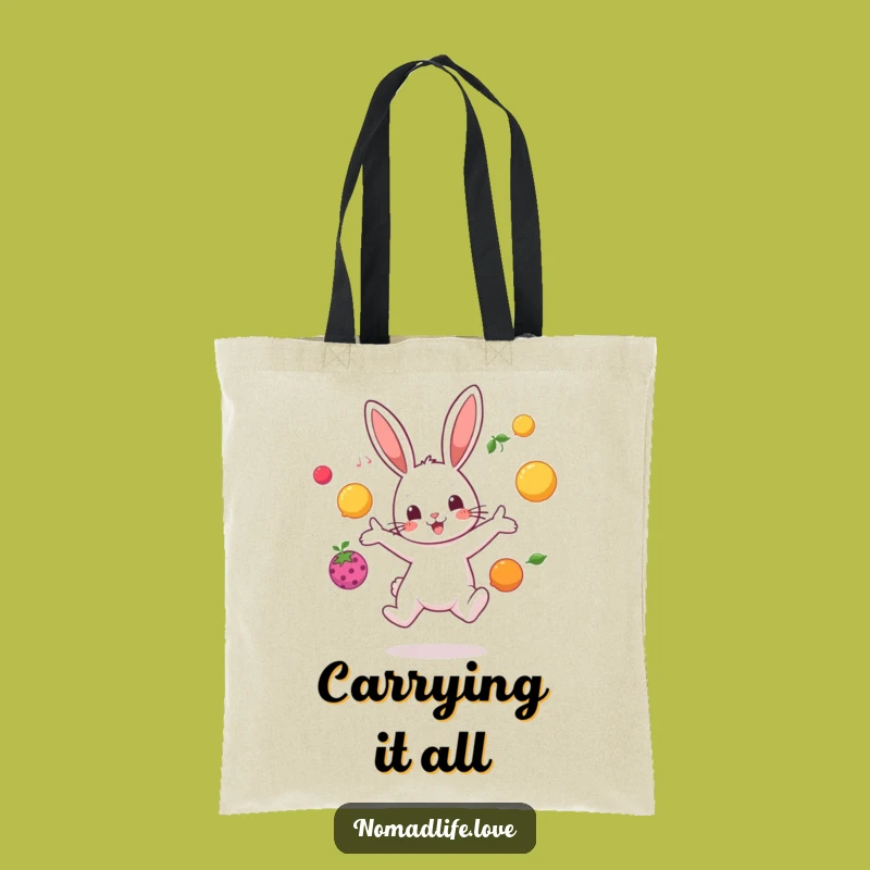 Funny Bunny Juggling Tote Bag: Carry Your Essentials with Fruity Flair